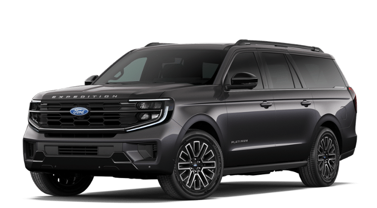 2027 Ford Expedition MAX PLATINUM 4X4 in Dark Matter Gray Metallic — front three-quarter view
