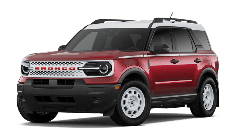 2026 Ford Bronco Sport HERITAGE 4X4 in Ruby Red Metallic Tc — front three-quarter view